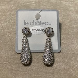 Le Chateau Cubic Zirconia Tear Drop Formal Earrings in silver